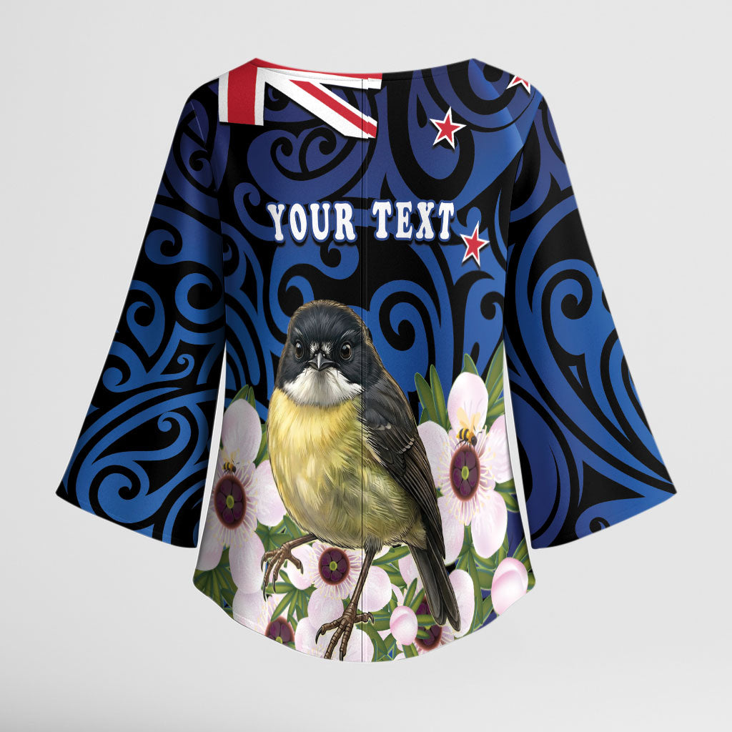 Tomtit New Zealand Personalised Kimono Sleeve Blouse Miromiro Manuka Flower Maori Pattern LT22 - Polynesian Pride