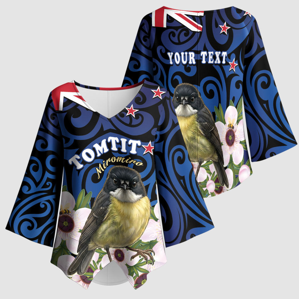 Tomtit New Zealand Personalised Kimono Sleeve Blouse Miromiro Manuka Flower Maori Pattern LT22 - Polynesian Pride