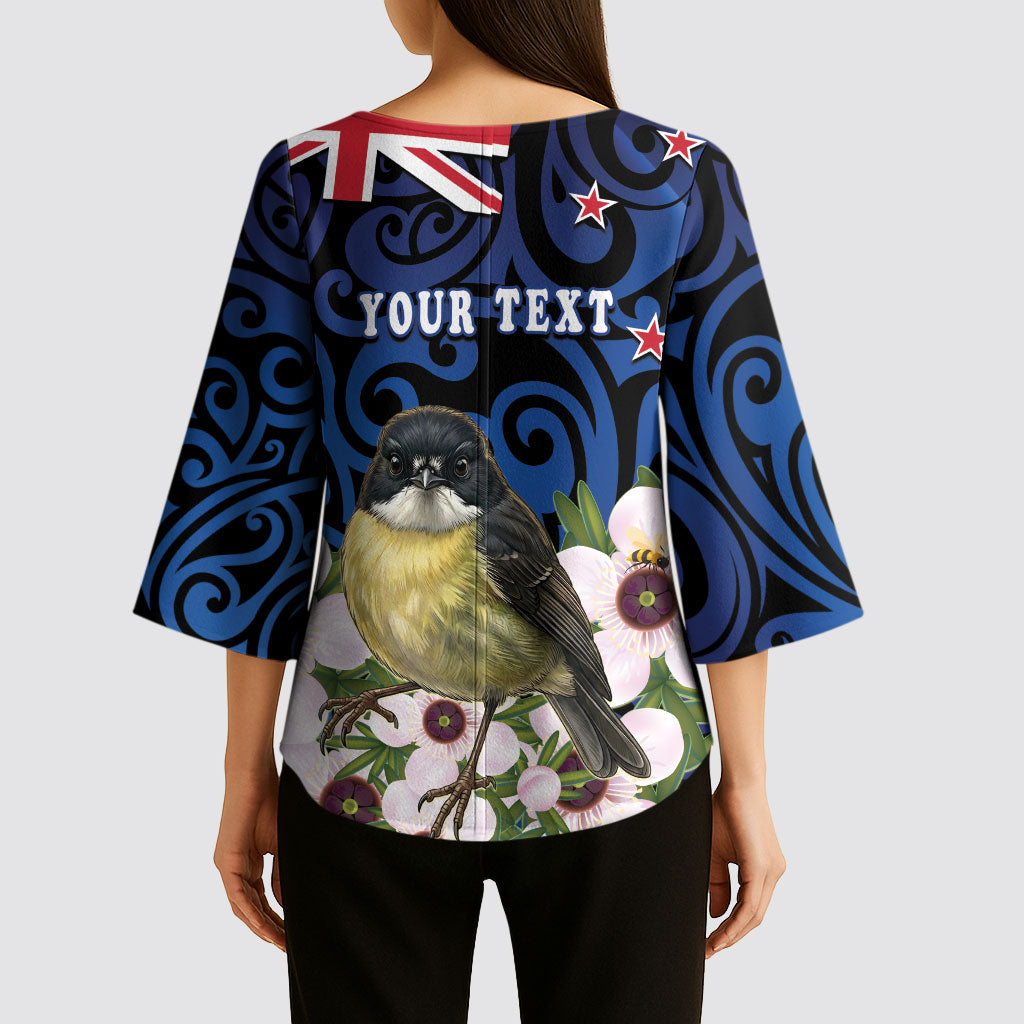 Tomtit New Zealand Personalised Kimono Sleeve Blouse Miromiro Manuka Flower Maori Pattern LT22 - Polynesian Pride