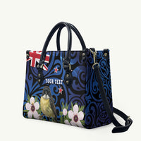 Tomtit New Zealand Personalised Leather Bag Miromiro Manuka Flower Maori Pattern