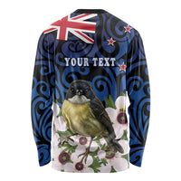 Tomtit New Zealand Personalised Long Sleeve Shirt Miromiro Manuka Flower Maori Pattern