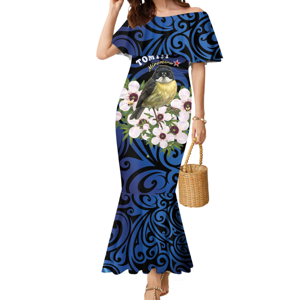 Tomtit New Zealand Personalised Mermaid Dress Miromiro Manuka Flower Maori Pattern