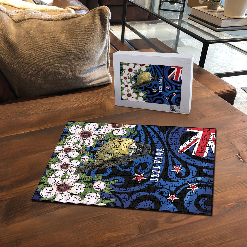 Tomtit New Zealand Personalised Puzzle Miromiro Manuka Flower Maori Pattern