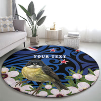 Tomtit New Zealand Personalised Round Carpet Miromiro Manuka Flower Maori Pattern