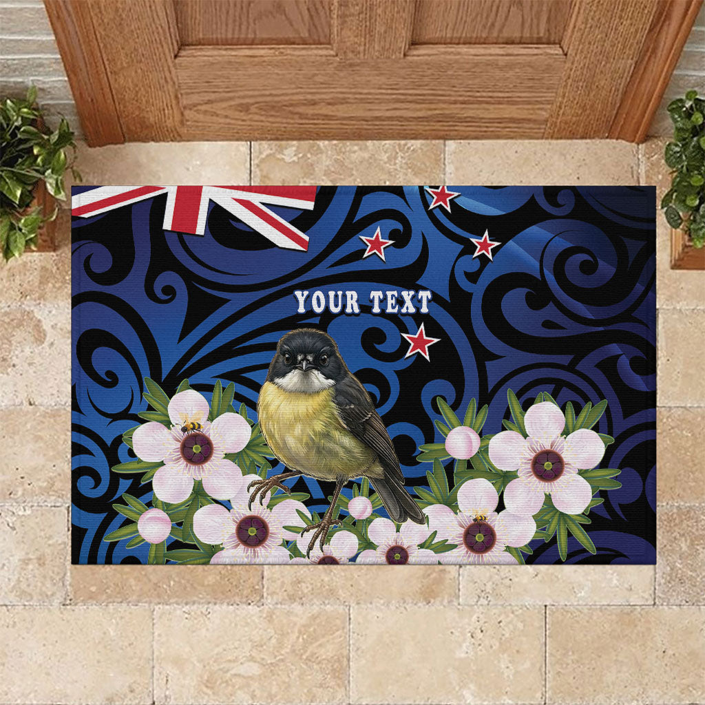 Tomtit New Zealand Personalised Rubber Doormat Miromiro Manuka Flower Maori Pattern LT22 Blue - Polynesian Pride