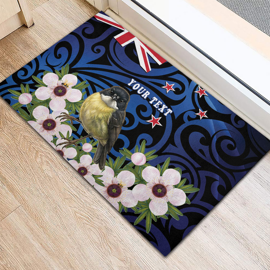 Tomtit New Zealand Personalised Rubber Doormat Miromiro Manuka Flower Maori Pattern LT22 - Polynesian Pride