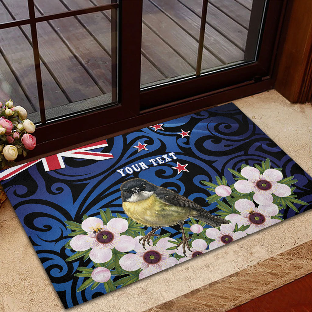 Tomtit New Zealand Personalised Rubber Doormat Miromiro Manuka Flower Maori Pattern LT22 - Polynesian Pride