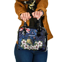 Tomtit New Zealand Personalised Shoulder Handbag Miromiro Manuka Flower Maori Pattern
