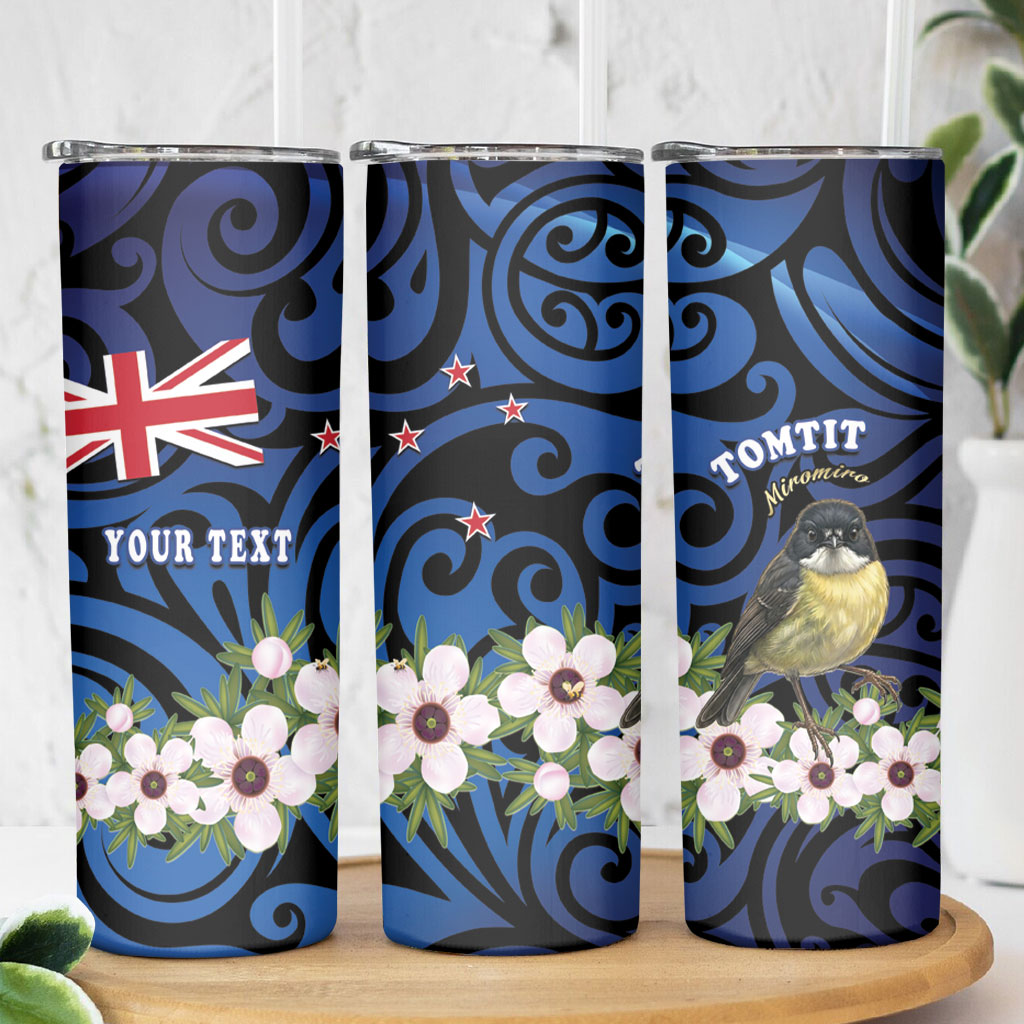 Tomtit New Zealand Personalised Skinny Tumbler Miromiro Manuka Flower Maori Pattern LT22 - Polynesian Pride