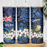 Tomtit New Zealand Personalised Skinny Tumbler Miromiro Manuka Flower Maori Pattern LT22 - Polynesian Pride