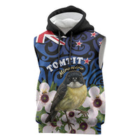 Tomtit New Zealand Personalised Sleeveless Hoodie Miromiro Manuka Flower Maori Pattern