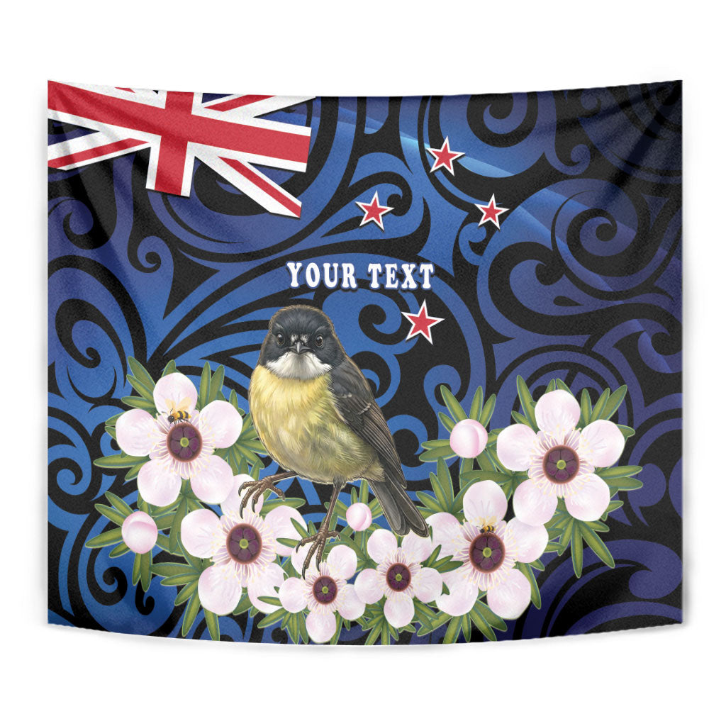 Tomtit New Zealand Personalised Tapestry Miromiro Manuka Flower Maori Pattern LT22 - Polynesian Pride
