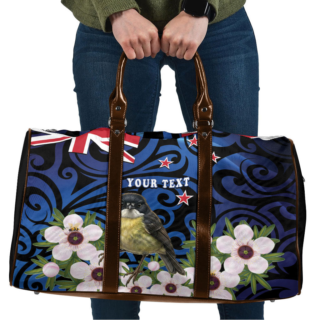 Tomtit New Zealand Personalised Travel Bag Miromiro Manuka Flower Maori Pattern