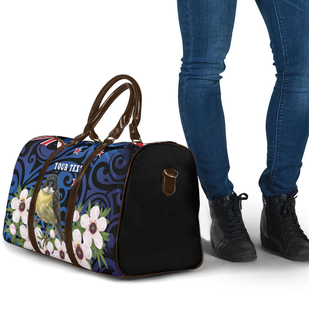 Tomtit New Zealand Personalised Travel Bag Miromiro Manuka Flower Maori Pattern