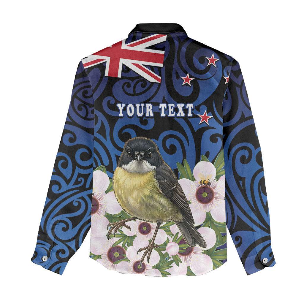 Tomtit New Zealand Personalised Women Casual Shirt Miromiro Manuka Flower Maori Pattern LT22 - Polynesian Pride