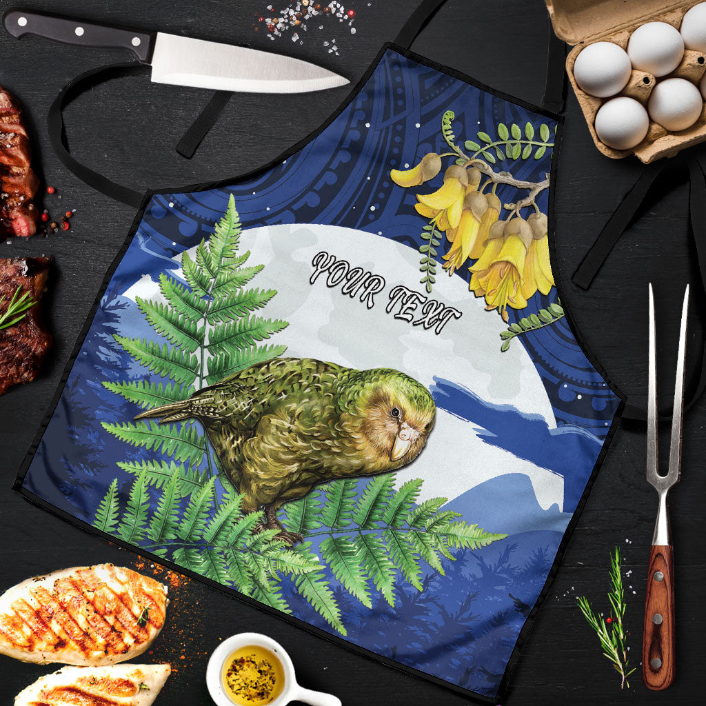 Kakapo New Zealand Personalised Apron Kowhai Flower Silver Fern Maori Pattern