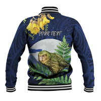 Kakapo New Zealand Personalised Baseball Jacket Kowhai Flower Silver Fern Maori Pattern