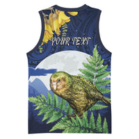 Kakapo New Zealand Personalised Basketball Jersey Kowhai Flower Silver Fern Maori Pattern LT22 - Polynesian Pride