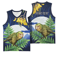 Kakapo New Zealand Personalised Basketball Jersey Kowhai Flower Silver Fern Maori Pattern LT22 - Polynesian Pride