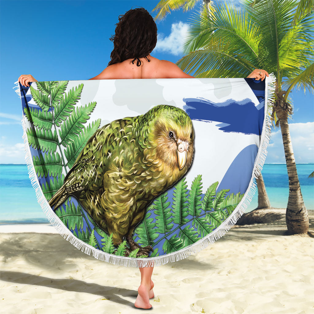 Kakapo New Zealand Personalised Beach Blanket Kowhai Flower Silver Fern Maori Pattern