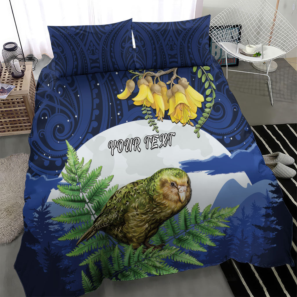 Kakapo New Zealand Personalised Bedding Set Kowhai Flower Silver Fern Maori Pattern