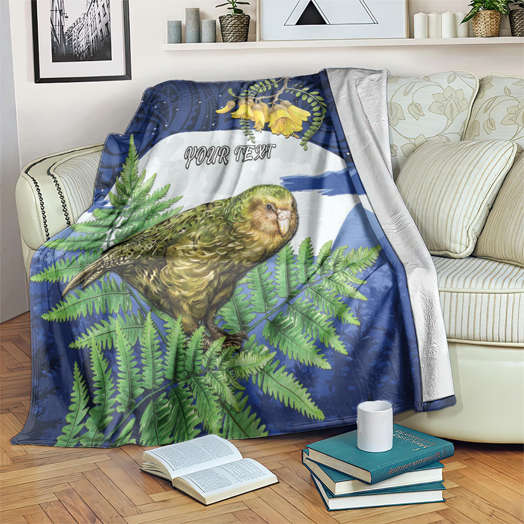 Kakapo New Zealand Personalised Blanket Kowhai Flower Silver Fern Maori Pattern LT22 Blue - Polynesian Pride