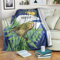 Kakapo New Zealand Personalised Blanket Kowhai Flower Silver Fern Maori Pattern LT22 Blue - Polynesian Pride