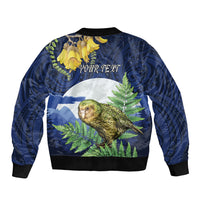 Kakapo New Zealand Personalised Bomber Jacket Kowhai Flower Silver Fern Maori Pattern LT22 - Polynesian Pride