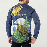 Kakapo New Zealand Personalised Button Sweatshirt Kowhai Flower Silver Fern Maori Pattern