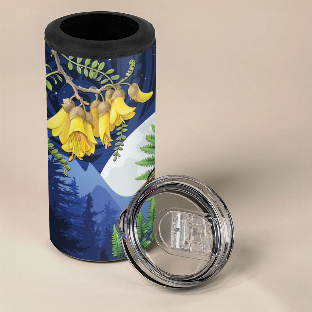 Kakapo New Zealand Personalised 4 in 1 Can Cooler Tumbler Kowhai Flower Silver Fern Maori Pattern LT22 - Polynesian Pride