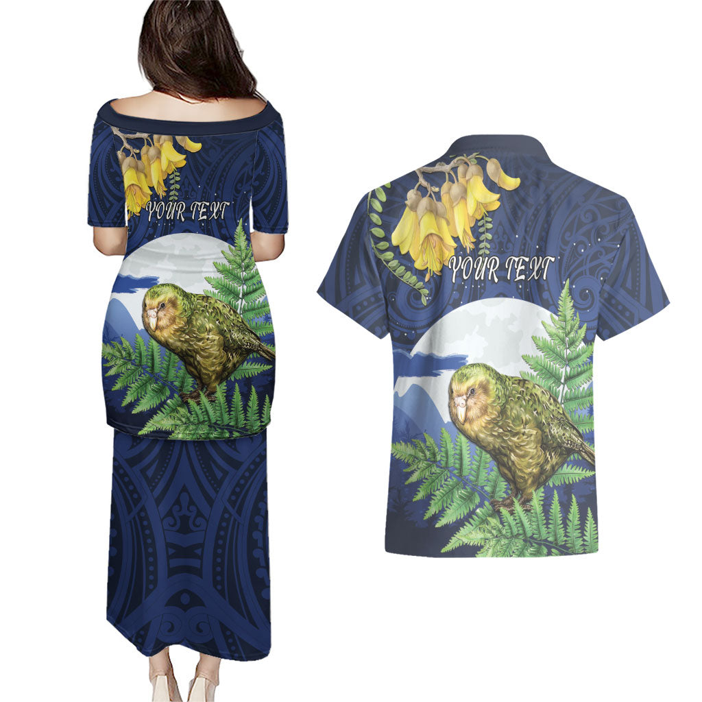 Kakapo New Zealand Personalised Couples Matching Puletasi and Hawaiian Shirt Kowhai Flower Silver Fern Maori Pattern LT22 - Polynesian Pride
