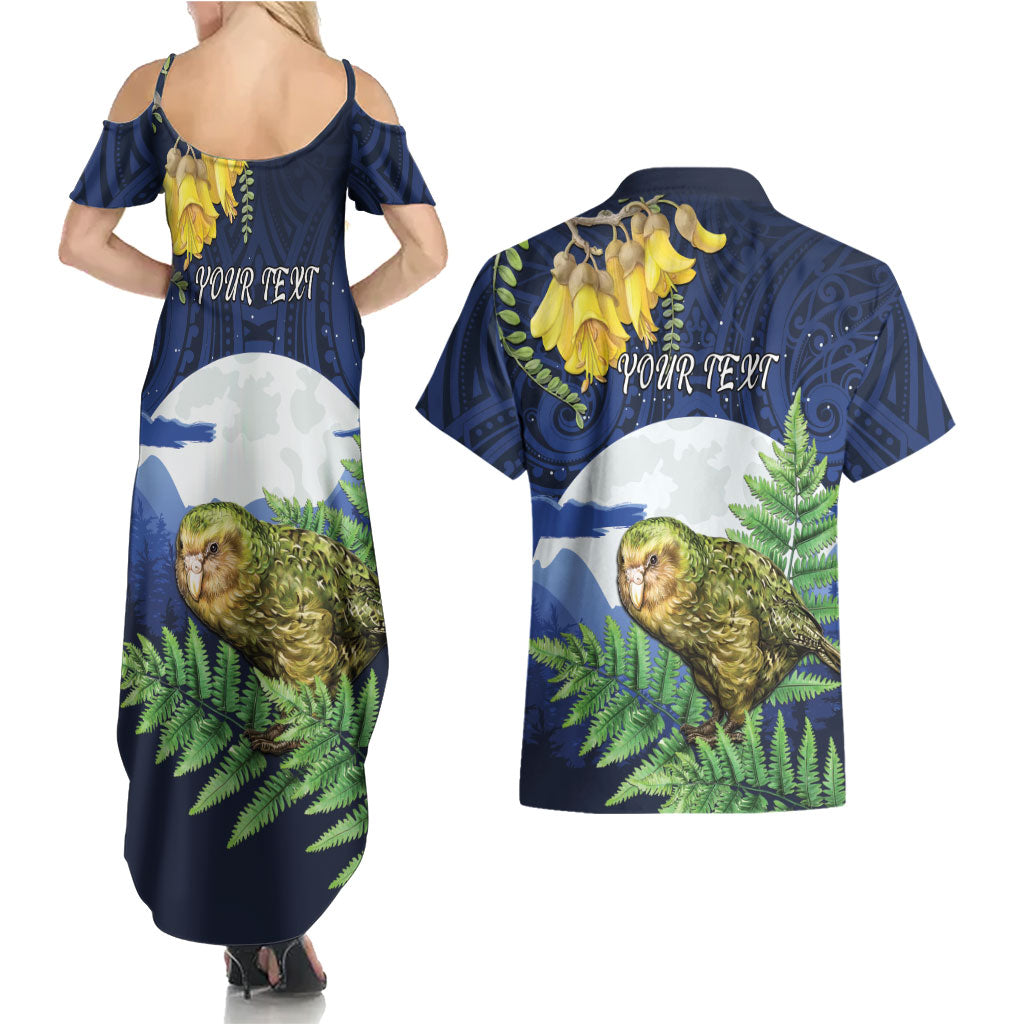 Kakapo New Zealand Personalised Couples Matching Summer Maxi Dress and Hawaiian Shirt Kowhai Flower Silver Fern Maori Pattern LT22 - Polynesian Pride