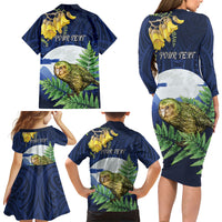 Kakapo New Zealand Personalised Family Matching Long Sleeve Bodycon Dress and Hawaiian Shirt Kowhai Flower Silver Fern Maori Pattern LT22 - Polynesian Pride