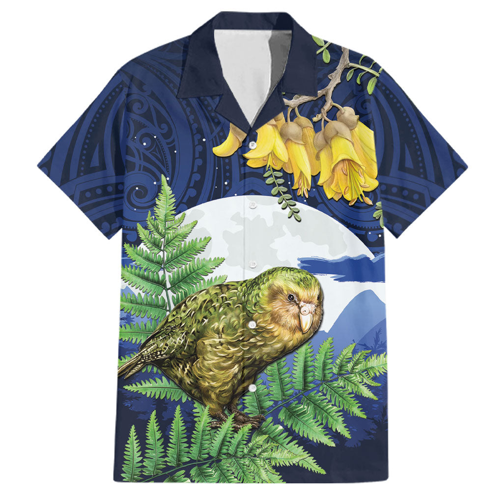 Kakapo New Zealand Personalised Family Matching Mermaid Dress and Hawaiian Shirt Kowhai Flower Silver Fern Maori Pattern LT22 Dad's Shirt - Short Sleeve Blue - Polynesian Pride