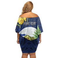 Kakapo New Zealand Personalised Family Matching Off Shoulder Short Dress and Hawaiian Shirt Kowhai Flower Silver Fern Maori Pattern LT22 - Polynesian Pride