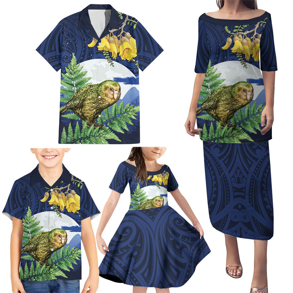 Kakapo New Zealand Personalised Family Matching Puletasi and Hawaiian Shirt Kowhai Flower Silver Fern Maori Pattern LT22 - Polynesian Pride