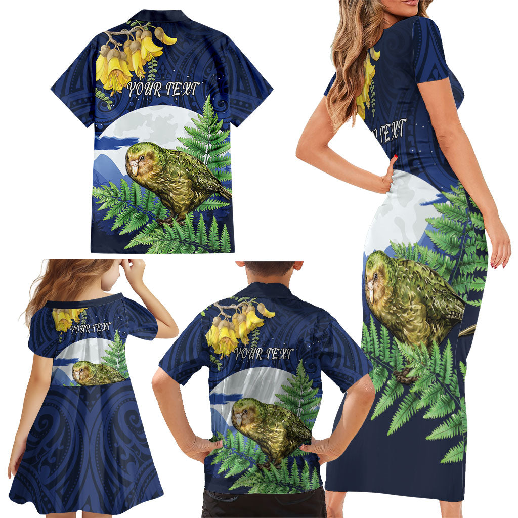 Kakapo New Zealand Personalised Family Matching Short Sleeve Bodycon Dress and Hawaiian Shirt Kowhai Flower Silver Fern Maori Pattern LT22 - Polynesian Pride