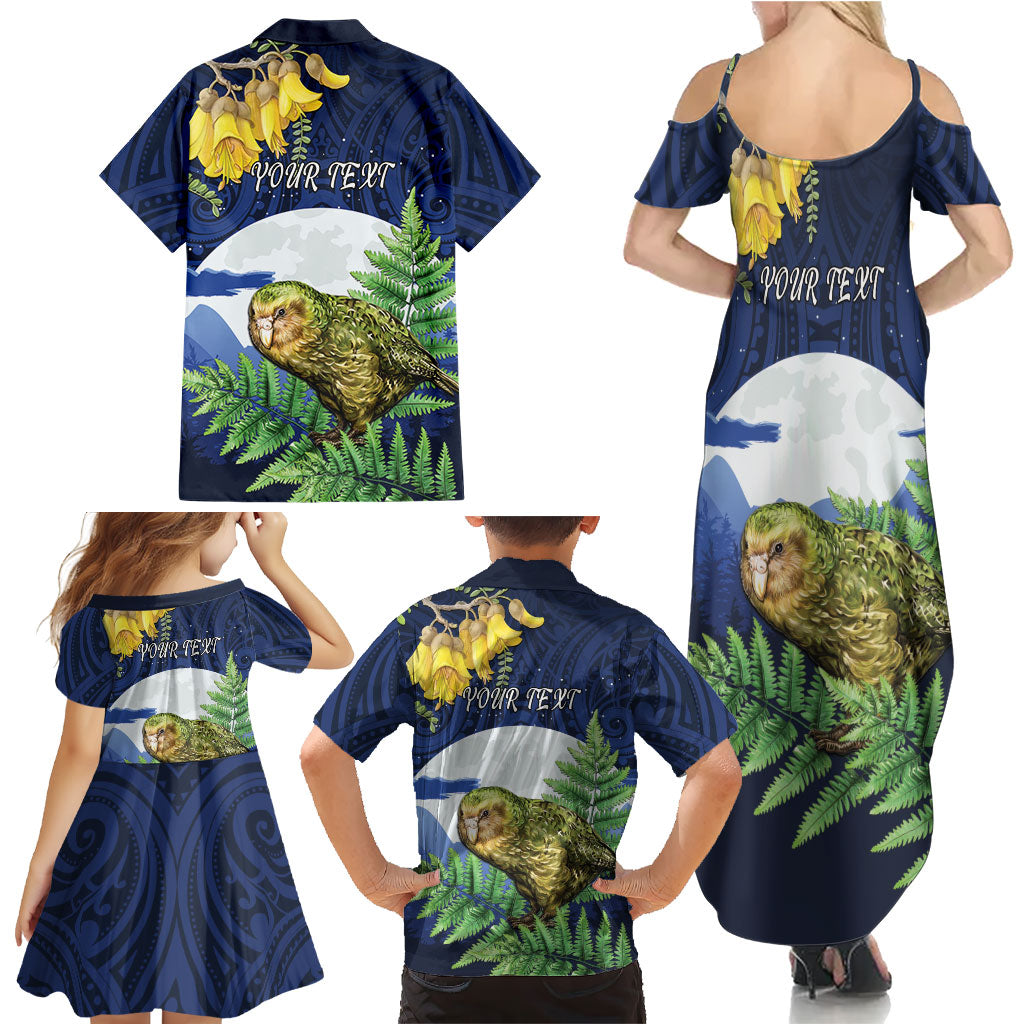 Kakapo New Zealand Personalised Family Matching Summer Maxi Dress and Hawaiian Shirt Kowhai Flower Silver Fern Maori Pattern LT22 - Polynesian Pride