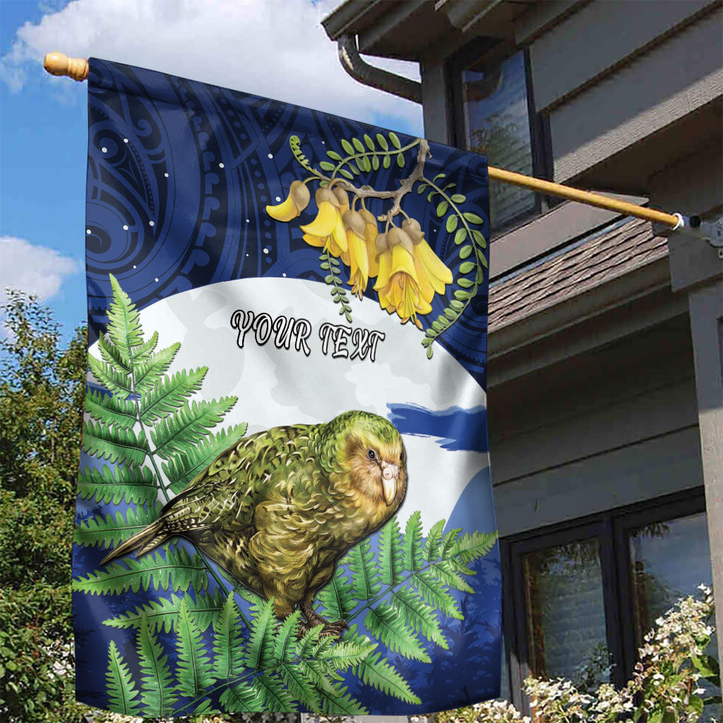 Kakapo New Zealand Personalised Garden Flag Kowhai Flower Silver Fern Maori Pattern LT22 - Polynesian Pride