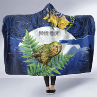 Kakapo New Zealand Personalised Hooded Blanket Kowhai Flower Silver Fern Maori Pattern LT22 One Size Blue - Polynesian Pride