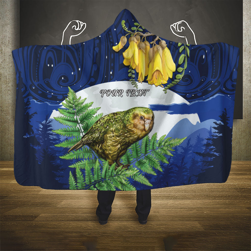 Kakapo New Zealand Personalised Hooded Blanket Kowhai Flower Silver Fern Maori Pattern LT22 - Polynesian Pride