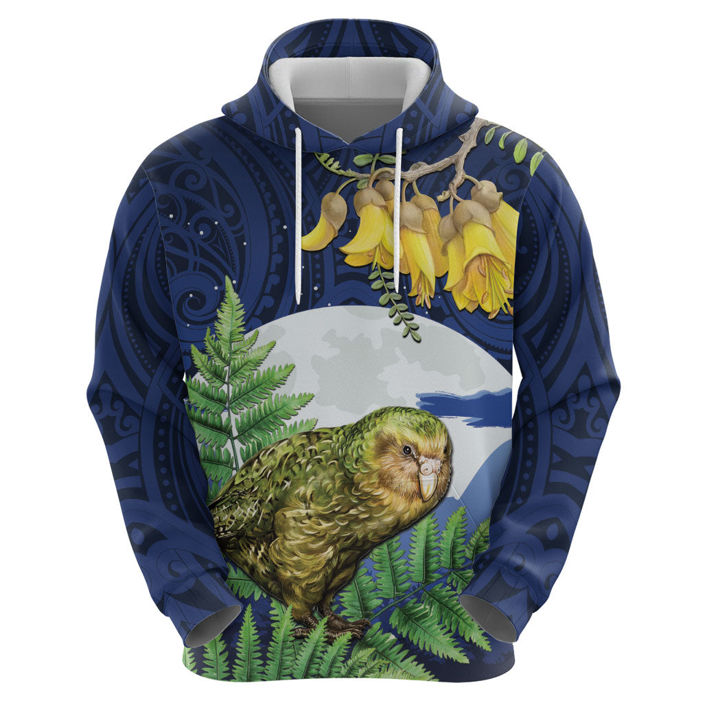 Kakapo New Zealand Personalised Hoodie Kowhai Flower Silver Fern Maori Pattern LT22 - Polynesian Pride