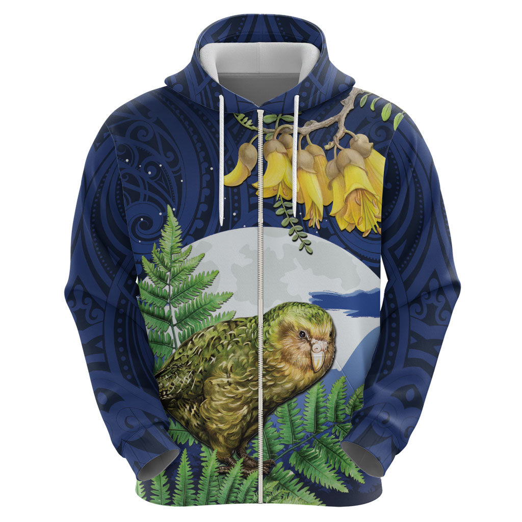 Kakapo New Zealand Personalised Hoodie Kowhai Flower Silver Fern Maori Pattern LT22 - Polynesian Pride