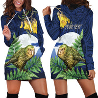 Kakapo New Zealand Personalised Hoodie Dress Kowhai Flower Silver Fern Maori Pattern LT22 - Polynesian Pride