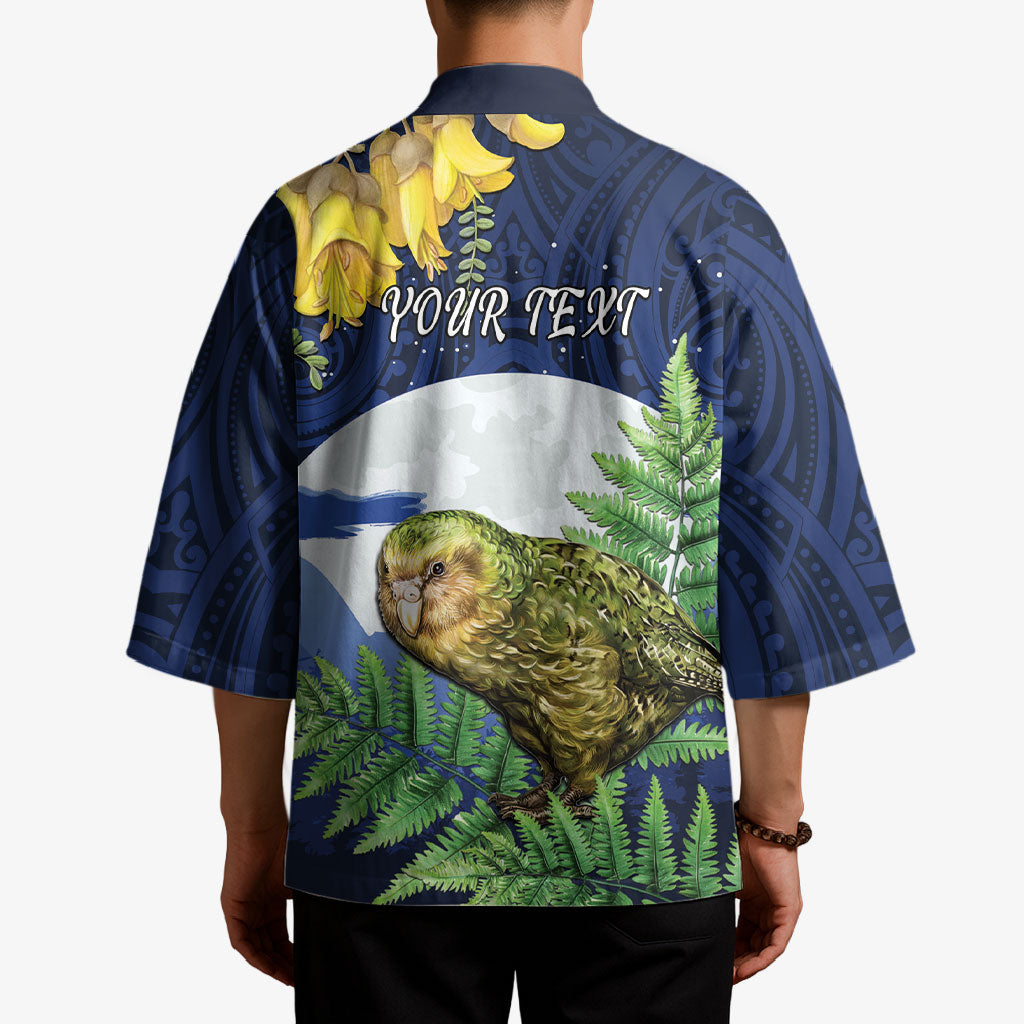 Kakapo New Zealand Personalised Kimono Kowhai Flower Silver Fern Maori Pattern