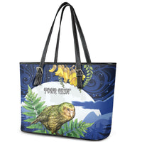 Kakapo New Zealand Personalised Leather Tote Bag Kowhai Flower Silver Fern Maori Pattern LT22 - Polynesian Pride