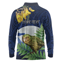 Kakapo New Zealand Personalised Long Sleeve Polo Shirt Kowhai Flower Silver Fern Maori Pattern LT22 - Polynesian Pride