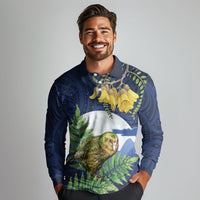 Kakapo New Zealand Personalised Long Sleeve Polo Shirt Kowhai Flower Silver Fern Maori Pattern LT22 - Polynesian Pride