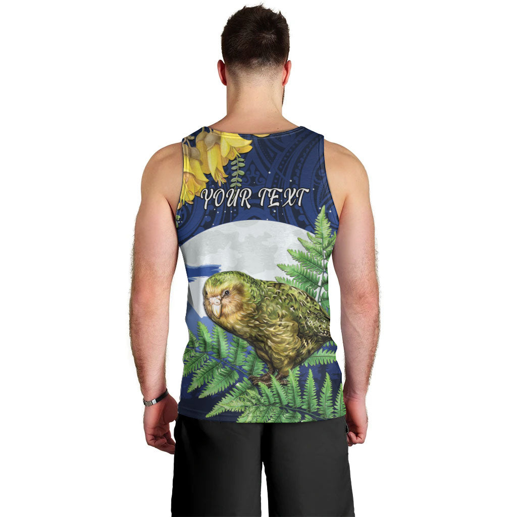 Kakapo New Zealand Personalised Men Tank Top Kowhai Flower Silver Fern Maori Pattern