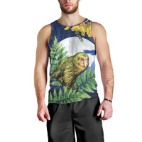 Kakapo New Zealand Personalised Men Tank Top Kowhai Flower Silver Fern Maori Pattern